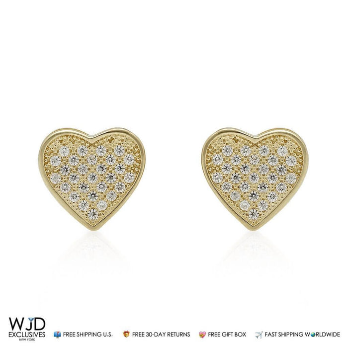 1CTW CZ 14K Yellow Gold Heart Cluster Stud Earrings 10mm