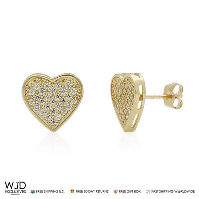 1CTW CZ 14K Yellow Gold Heart Cluster Stud Earrings 10mm