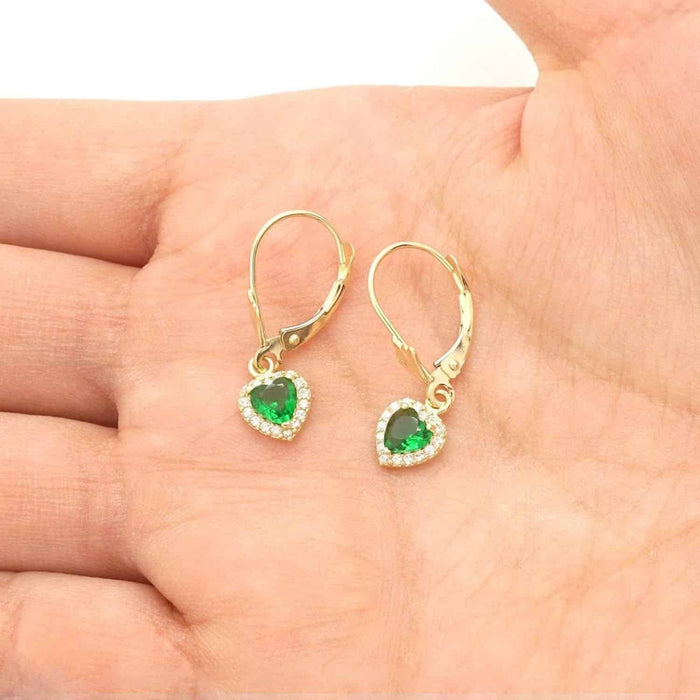 14K Yellow Gold 1Ct CZ Birthstone Heart Dangle Leverback Earrings