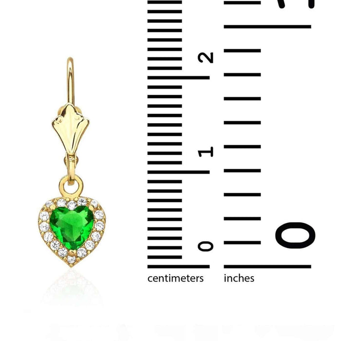 14K Yellow Gold 1Ct CZ Birthstone Heart Dangle Leverback Earrings