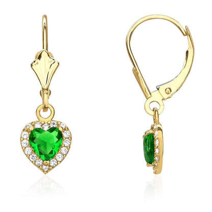 14K Yellow Gold 1Ct CZ Birthstone Heart Dangle Leverback Earrings