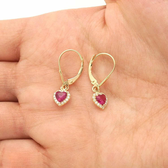 14K Yellow Gold 1Ct CZ Birthstone Heart Dangle Leverback Earrings
