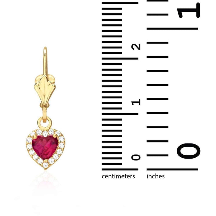 14K Yellow Gold 1Ct CZ Birthstone Heart Dangle Leverback Earrings