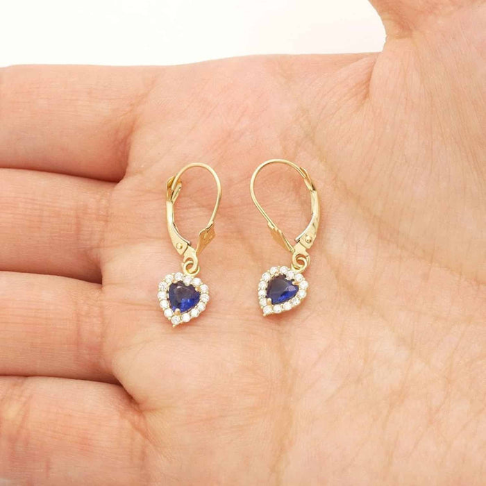 14K Yellow Gold 1Ct CZ Birthstone Heart Dangle Leverback Earrings