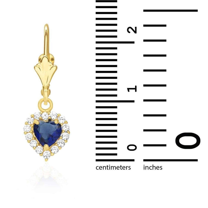 14K Yellow Gold 1Ct CZ Birthstone Heart Dangle Leverback Earrings