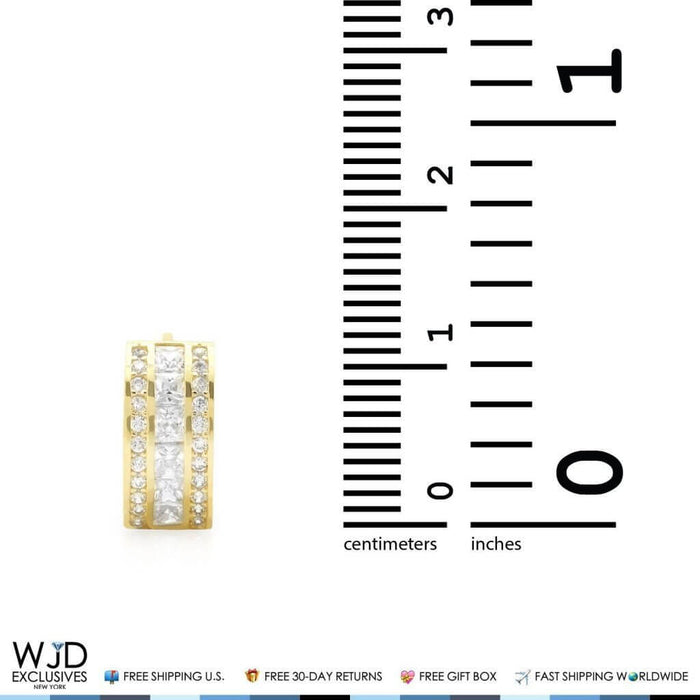 14K Yellow Gold 1Ct Triple-Row CZ Huggie Hoop Earrings 12mm Size Chart