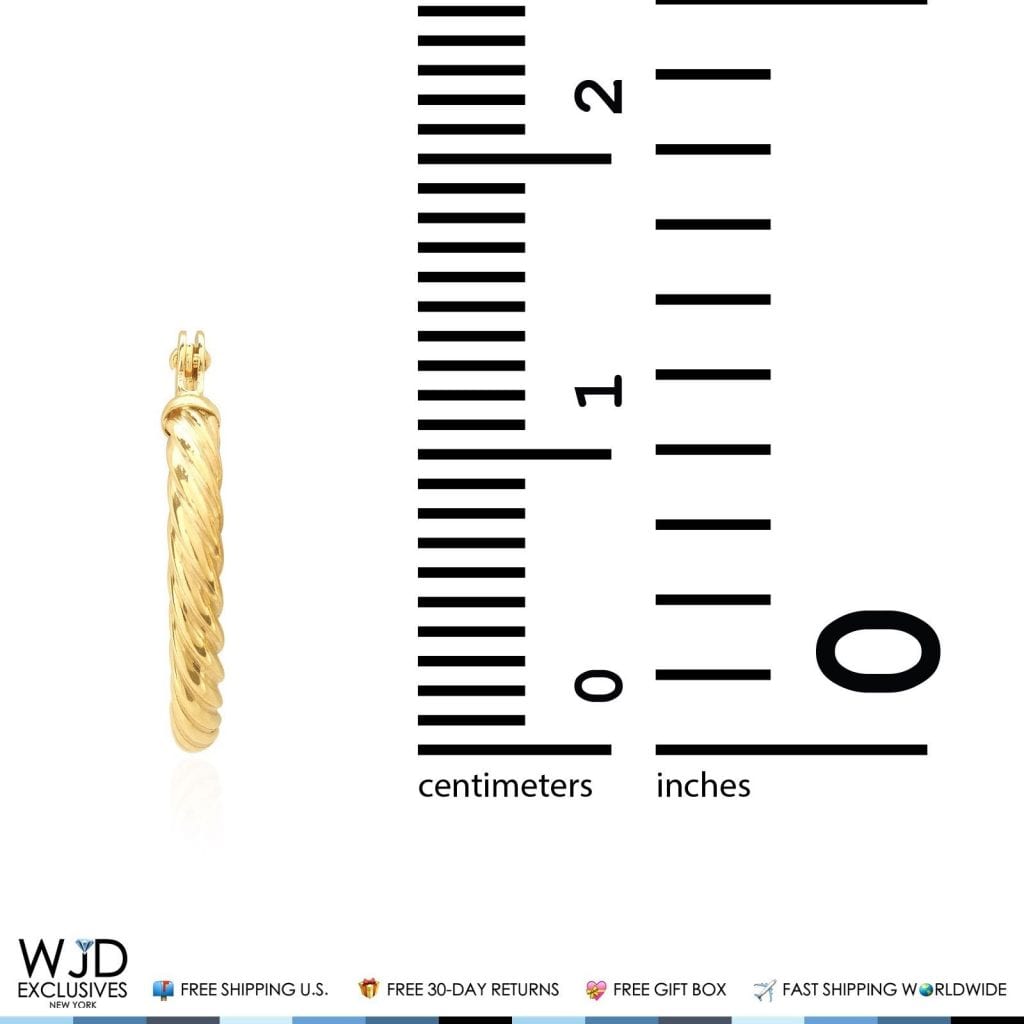 14K Solid Yellow Gold 2 mm Thick Snap Closure Twisted Rope Style Hoop Earrings