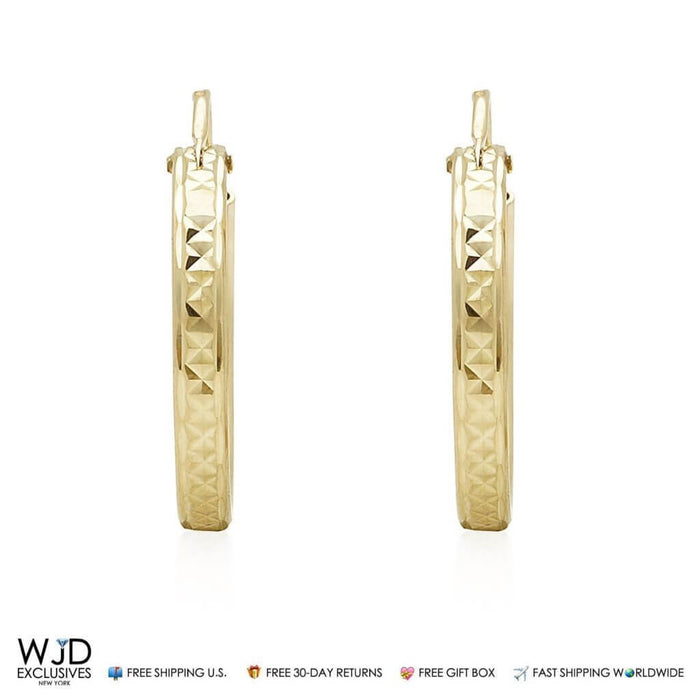 14K Yellow Gold 2.5mm Diamond-Cut Hoop Earrings 18mm
