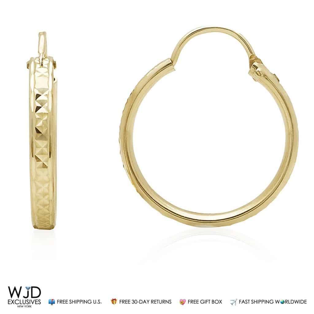 2.5mm Wide Diamond Cut Hoop Earrings 18mm