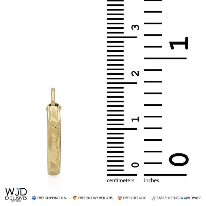 14K Yellow Gold Diamond-Cut 3.5mm Flat Tube Hoop Earrings 15mm