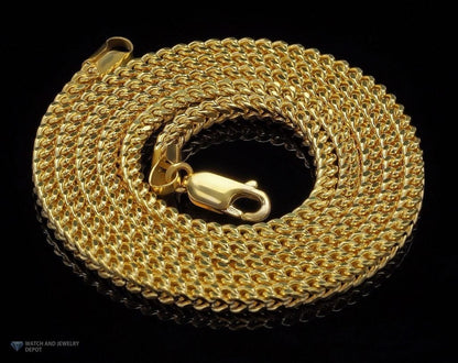 14K Yellow Gold Hollow 3mm Franco  Chain Necklace 22" 24" 26" 28" 30"