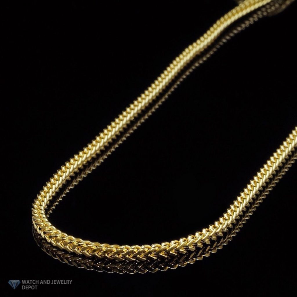 14K Yellow Gold Hollow 3mm Franco  Chain Necklace 22" 24" 26" 28" 30"