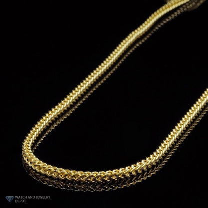 14K Yellow Gold Hollow 3mm Franco  Chain Necklace 22" 24" 26" 28" 30"
