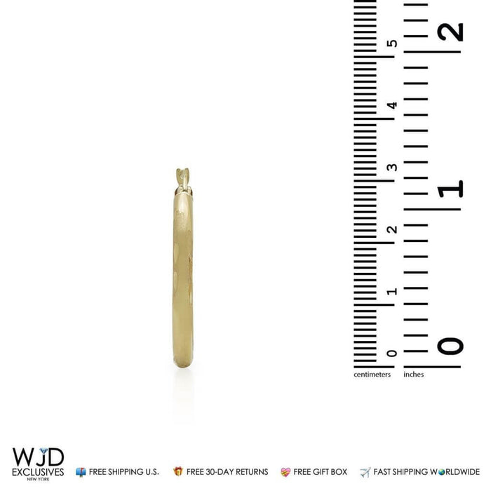 14K Yellow Gold 3mm Diamond-Cut Hoop Earrings 1.2"