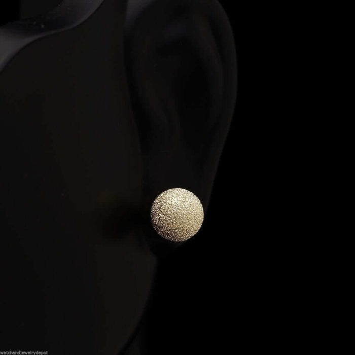 14K Yellow Gold 6mm Star Dust Textured Round Ball Stud Earrings