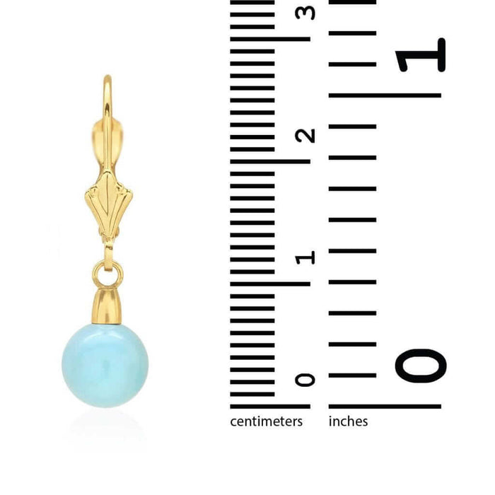 14k Yellow Gold Sky Blue Turquoise Ball Drop Leverback Earrings 6mm-10mm
