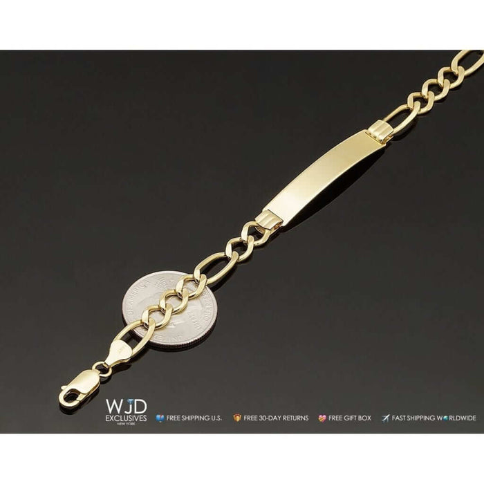 14K Yellow Gold 7.5mm Engravable Figaro Personalized ID Bracelet (Solid Links) 8"