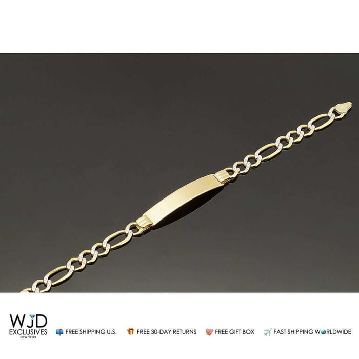 14K Yellow Gold 8mm Figaro Diamond-Cut ID Bracelet (Solid Links) 8"