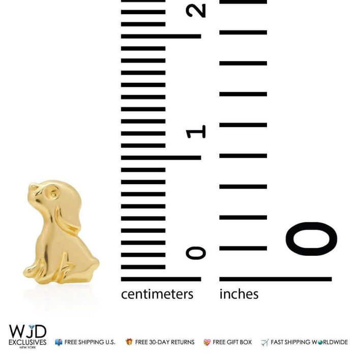 14K Solid Yellow Gold 9mm Children's Sitting Dog Puppy Pushback Stud Earrings