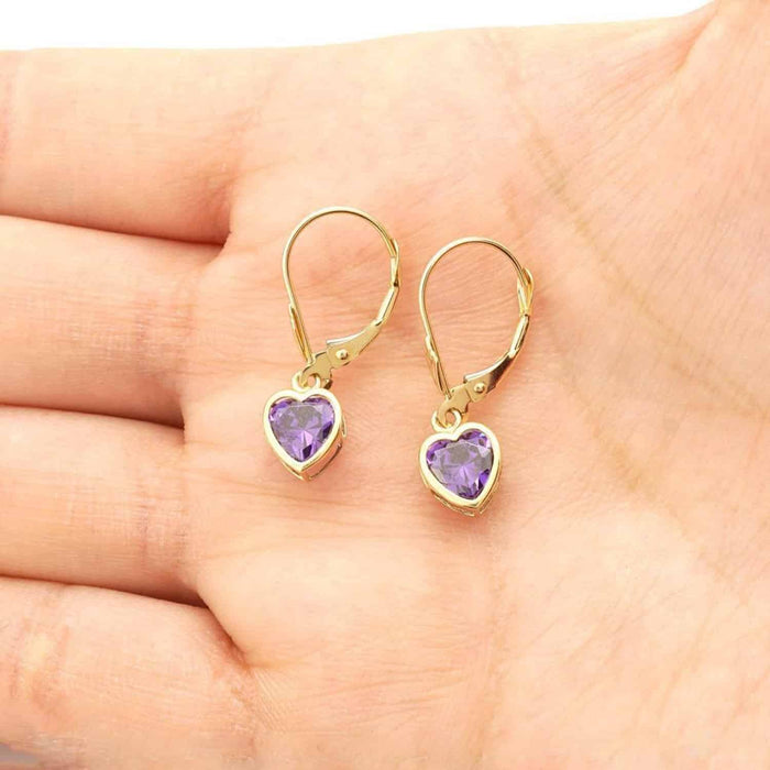 14K Yellow Gold Bezel Set Shaped Birthstone Dangle Leverback Earrings