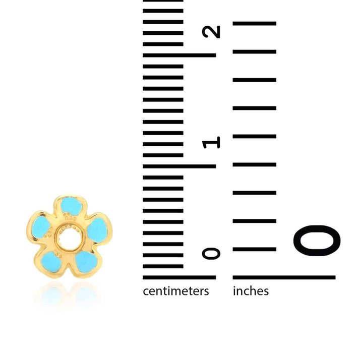 Kids 14K Gold White Pink Blue Green Red Purple Yellow Flower Stud Earrings