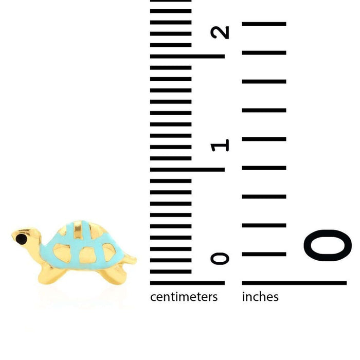 14K Yellow Gold Green Pink Red Blue Enamel Turtle Baby Screw Back Stud Earrings