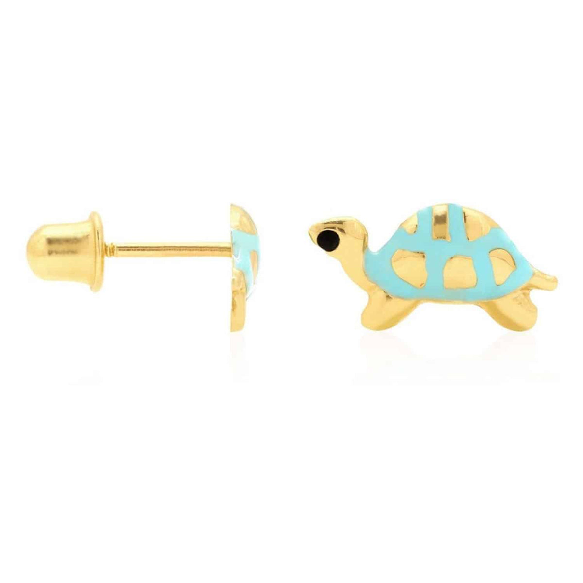 14K Yellow Gold Green Pink Red Blue Enamel Turtle Baby Screw Back Stud Earrings