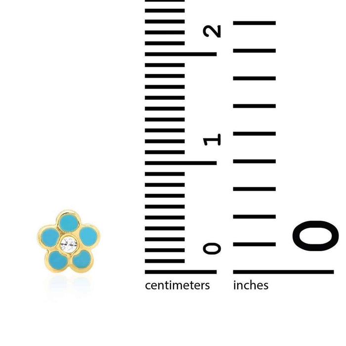 Kids 14K Gold Red Blue Green Pink Purple Yellow Zircon Flower Stud Earrings