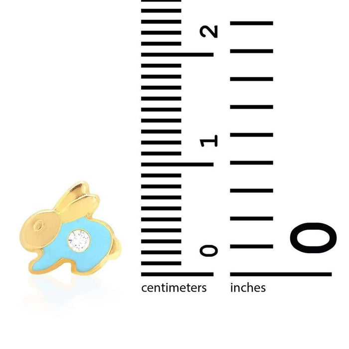 Kids 14K Gold CZ Enamel Rabbit Stud Earrings