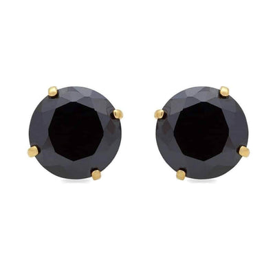 14K Yellow Gold Simulated Black Diamond Round Screw Back Stud Earrings