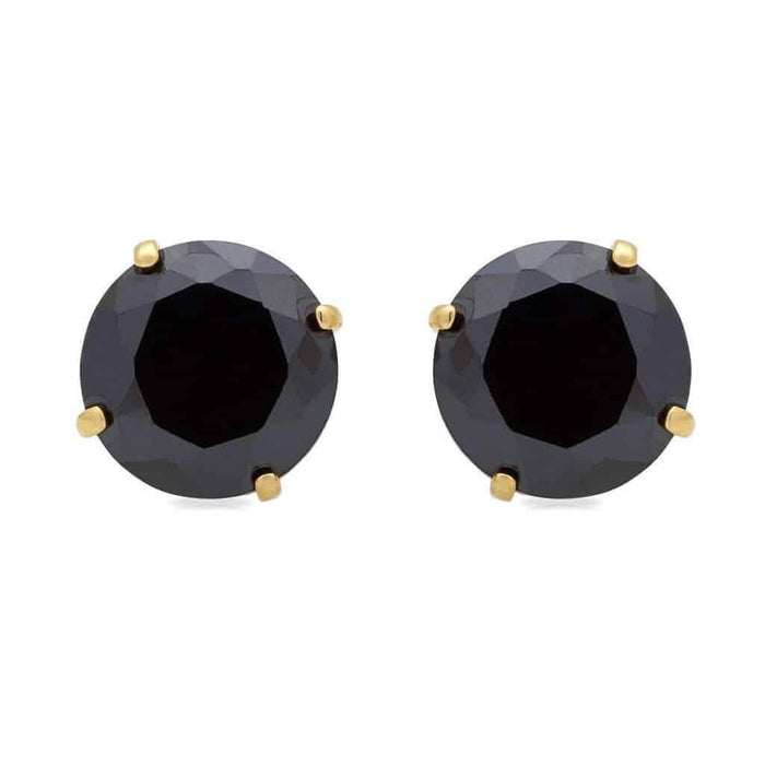14K Yellow Gold Simulated Black Diamond Round Screw Back Stud Earrings