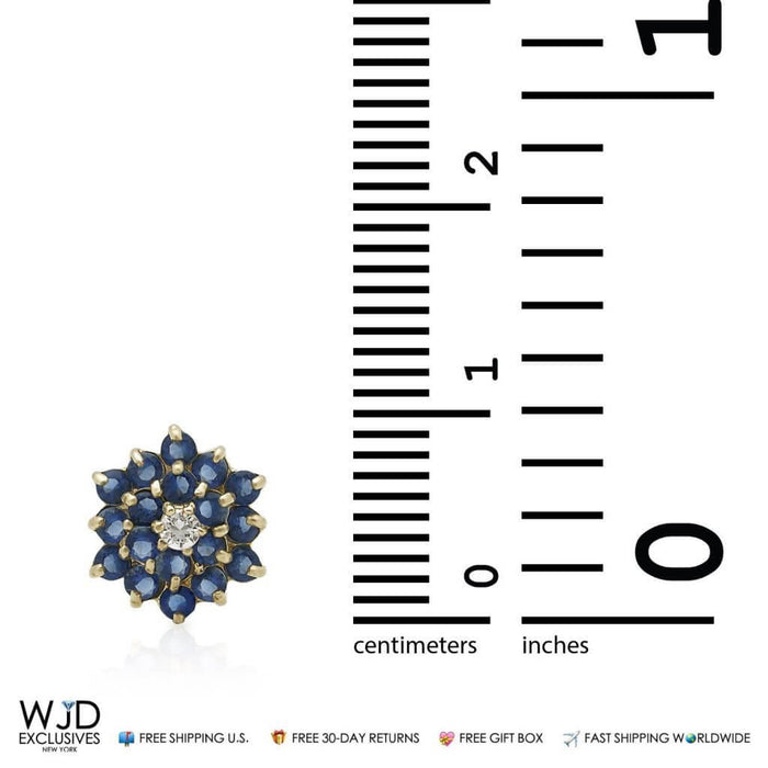 14K Yellow Gold Simulated Blue Sapphire Flower Stud Earrings 7.5mm