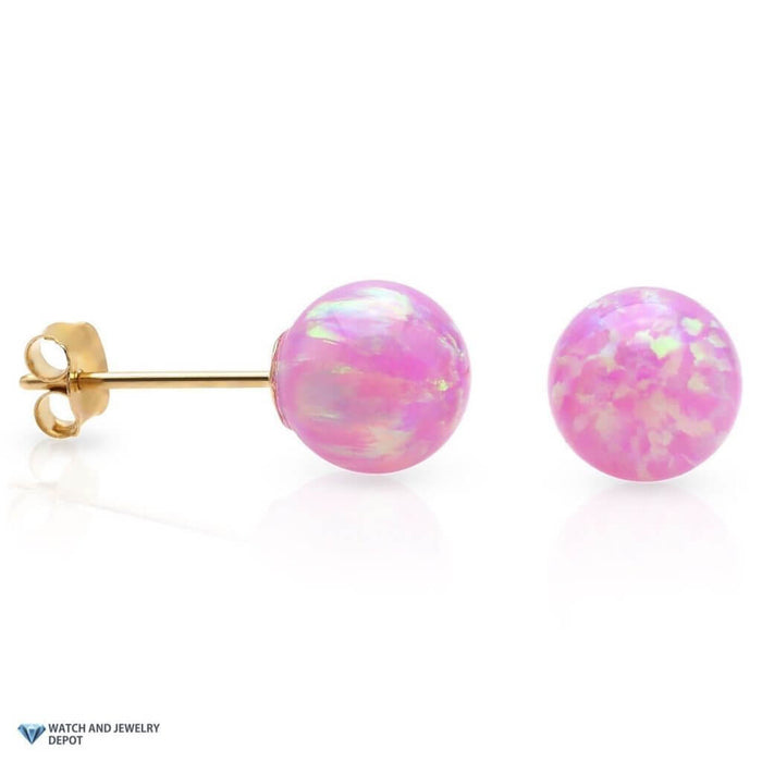14k Yellow Gold 7mm Fire Opal Ball Stud Push Back Earrings