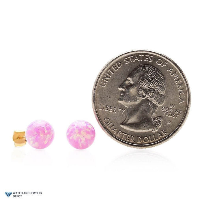 14k Yellow Gold 7mm Fire Opal Ball Stud Push Back Earrings