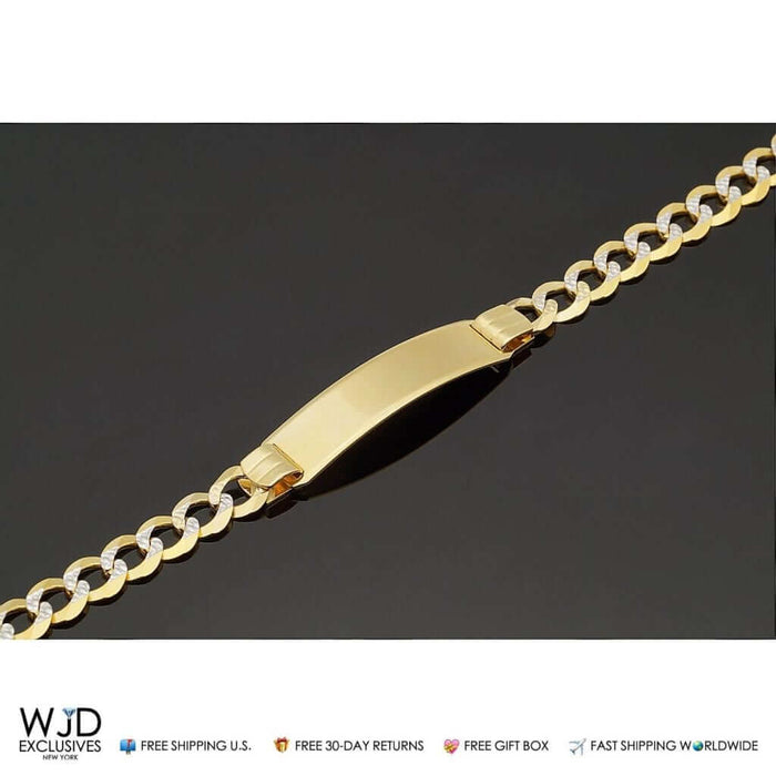 14K Yellow Gold 10mm Diamond-Cut Cuban Curb ID Bracelet (Solid Links) 8"