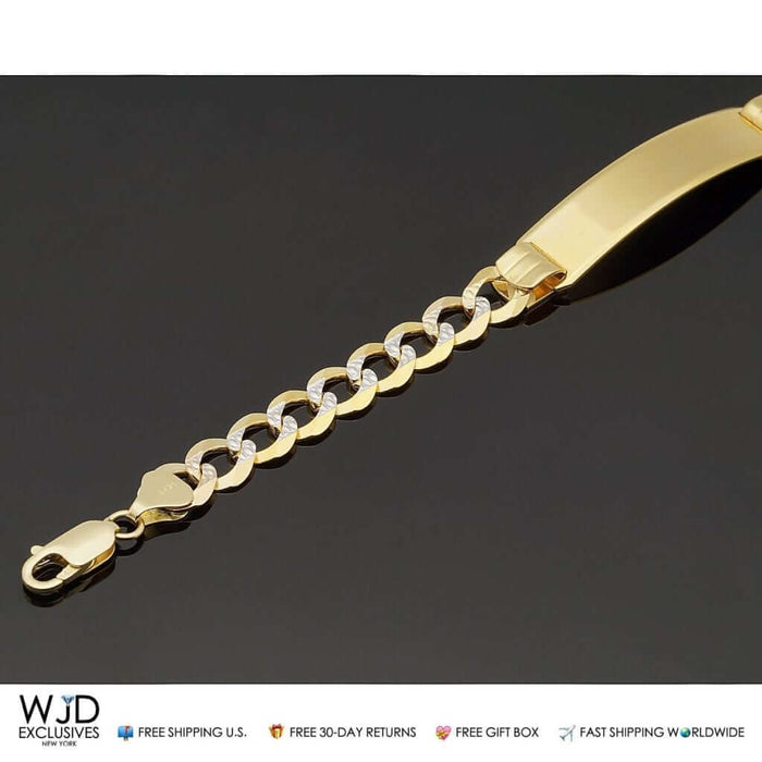 14K Yellow Gold 10mm Diamond-Cut Cuban Curb ID Bracelet (Solid Links) 8"