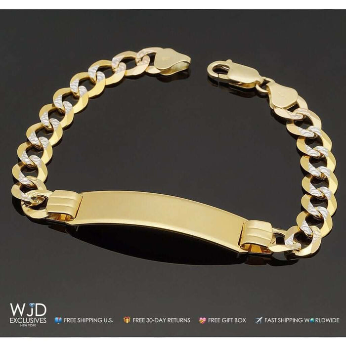 14K Yellow Gold 10mm Diamond-Cut Cuban Curb ID Bracelet (Solid Links) 8"