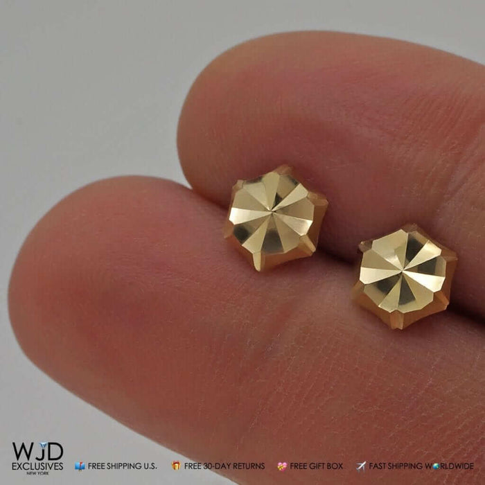 14K Solid Yellow Gold Diamond Cut 7mm Hexagon Screw Back Stud Earrings