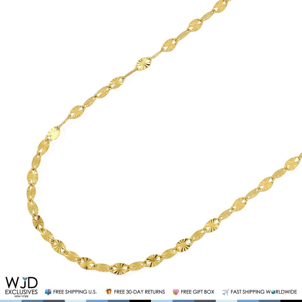 14K Real Gold Yellow Diamond-Cut 2mm Fancy Leaf Italian Chain Necklace 16-22"