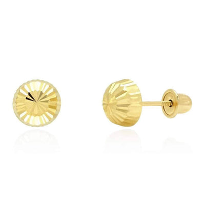 Solid 14K Yellow Gold Diamond-Cut Half Ball Stud Earrings 6mm