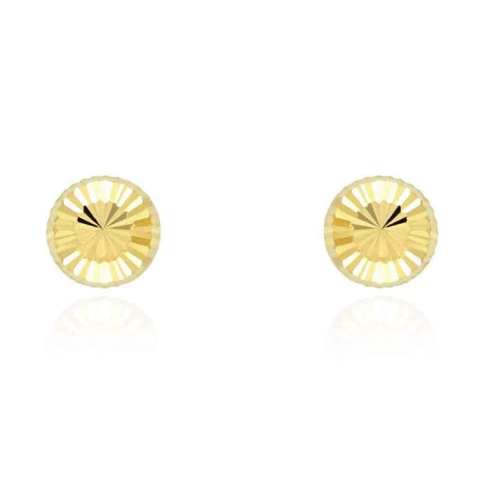 Solid 14K Yellow Gold Diamond-Cut Half Ball Stud Earrings 6mm