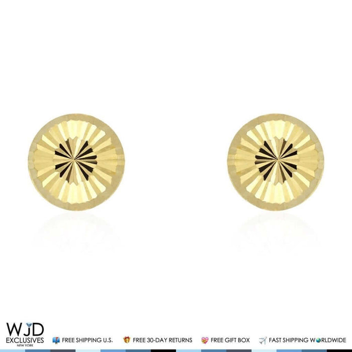 14K Yellow Gold Diamond-Cut Half Ball Stud Round Earrings 8mm