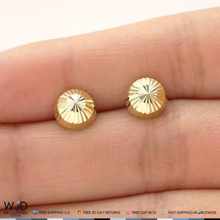 14K Yellow Gold Diamond-Cut Half Ball Stud Round Earrings 8mm