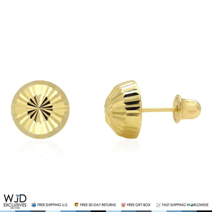 14K Yellow Gold Diamond-Cut Half Ball Stud Round Earrings 8mm