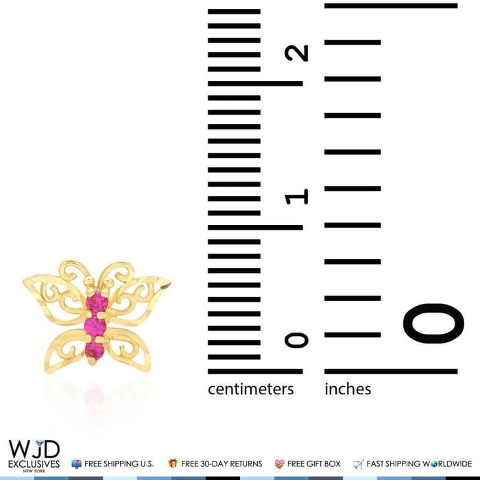 Kids 14K Yellow Gold Simulated Ruby Butterfly Screw Back Stud Earrings
