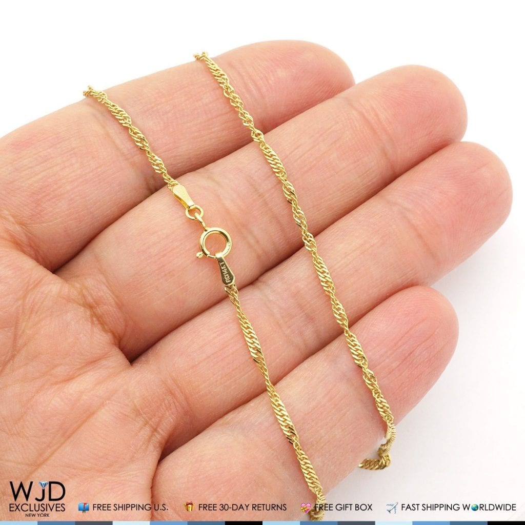 14K Solid Yellow Gold Diamond Cut 1.7mm Singapore Twisted Chain Necklace 16"-20"