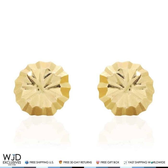 14K Yellow Gold Diamond-Cut Stud Earrings 6mm Round Circle Ball