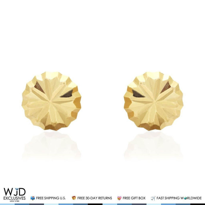 14K Yellow Gold Diamond-Cut Stud Earrings 8mm Round Round Ball
