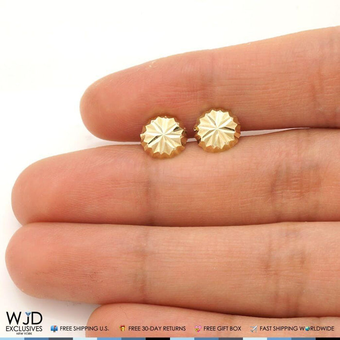 14K Yellow Gold Diamond-Cut Stud Earrings 8mm Round Round Ball