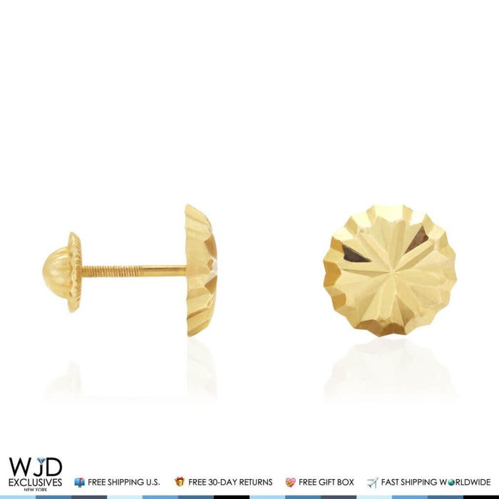 14K Yellow Gold Diamond-Cut Stud Earrings 8mm Round Round Ball